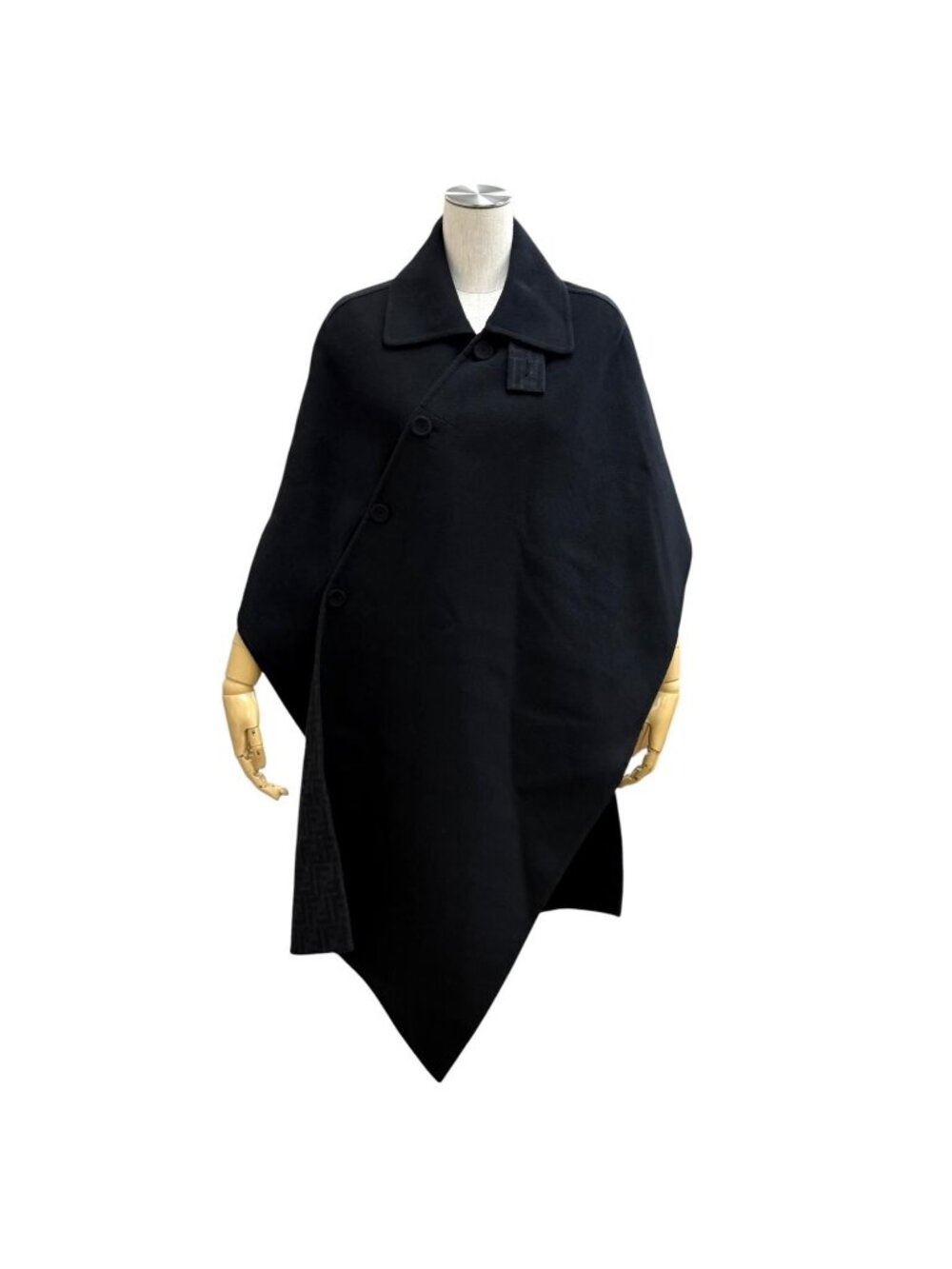 Fendi Double Wool Cape Blend Lining Zucca Poncho Black 36